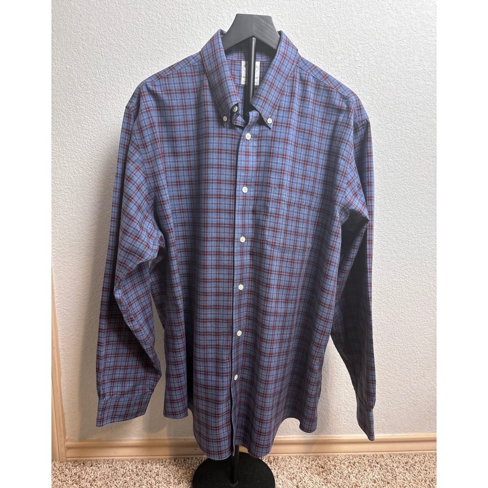 Brooks Brothers Regent Shirt XL Blue Burgundy Plaid Non-Iron Cotton Button Down